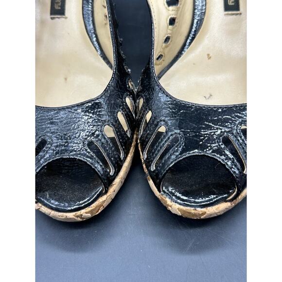 Chinese Laundry Patent Leather Wedges Cork Heel Sling Strap Size 8M Festival - Picture 9 of 9